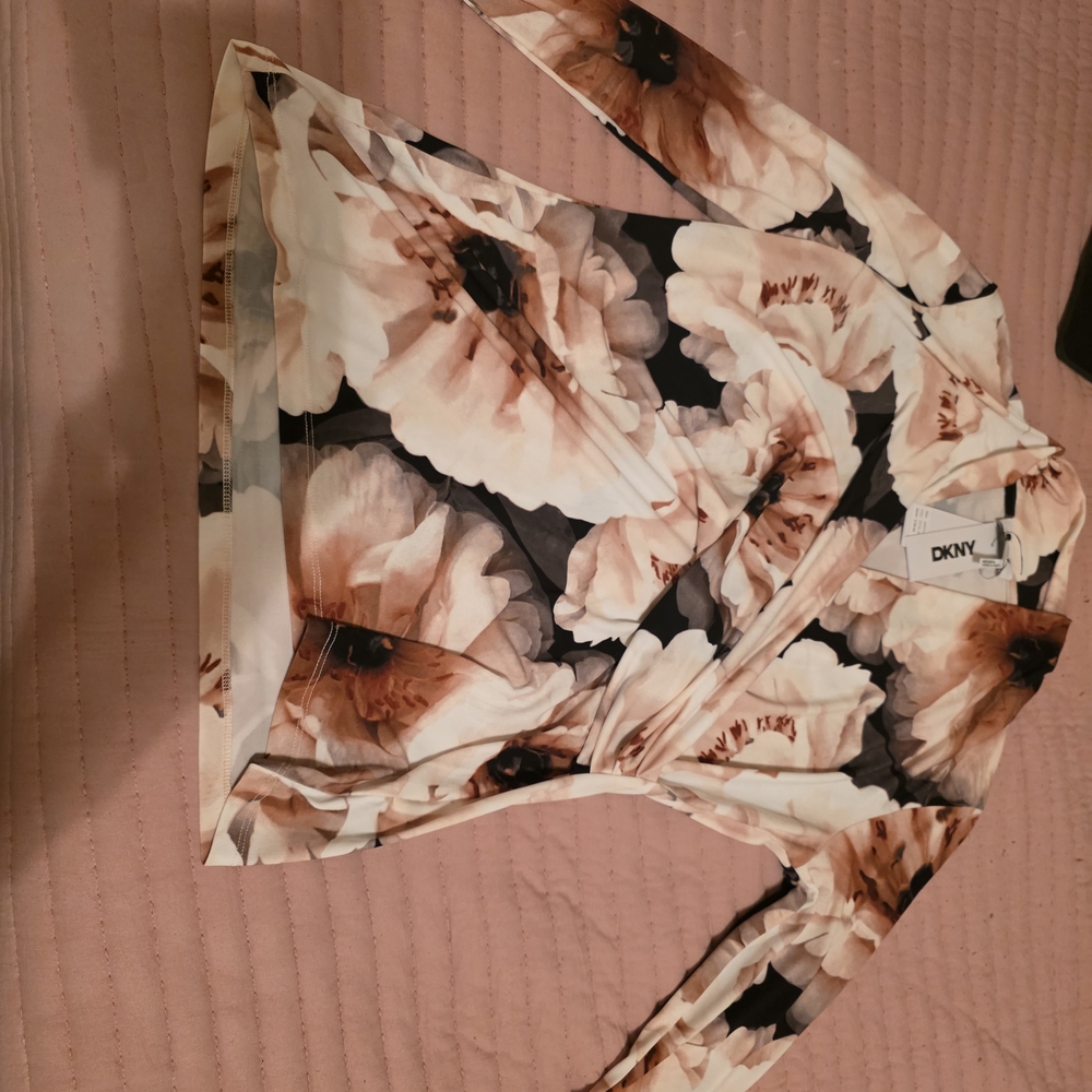 DKNY Floral Blouse - Black and Cream